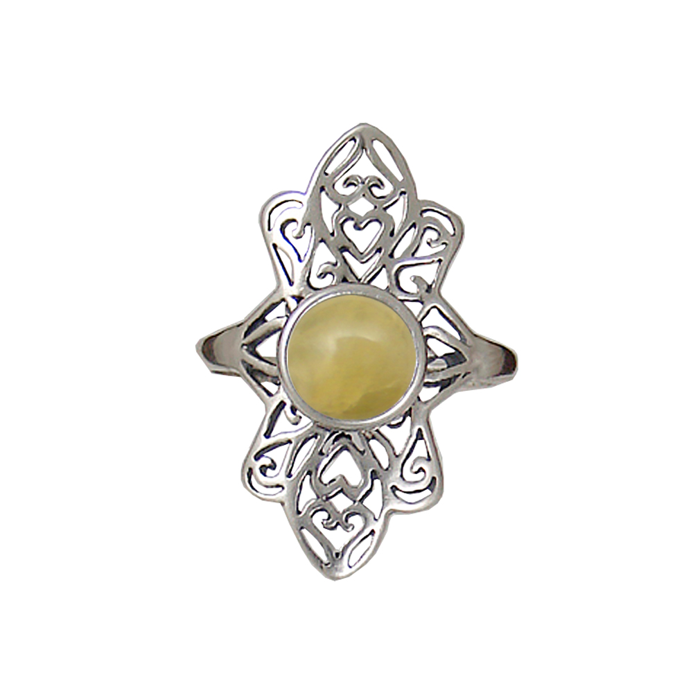 Sterling Silver Filigree Ring With Yellow Aragonite Size 9